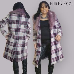 FOREVER 21 WOMENS MEDIUM WOOL FAUX FUR WINTER COAT